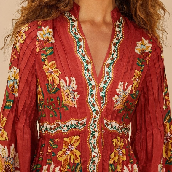 FARM Rio Beautiful LG Red Floral Long Sleeve Dress - Picture 3 of 4